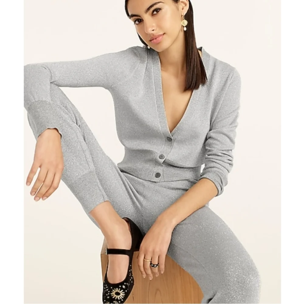 14. J.Crew Merino wool metallic cropped cardigan sweater - Picture 2 of 8